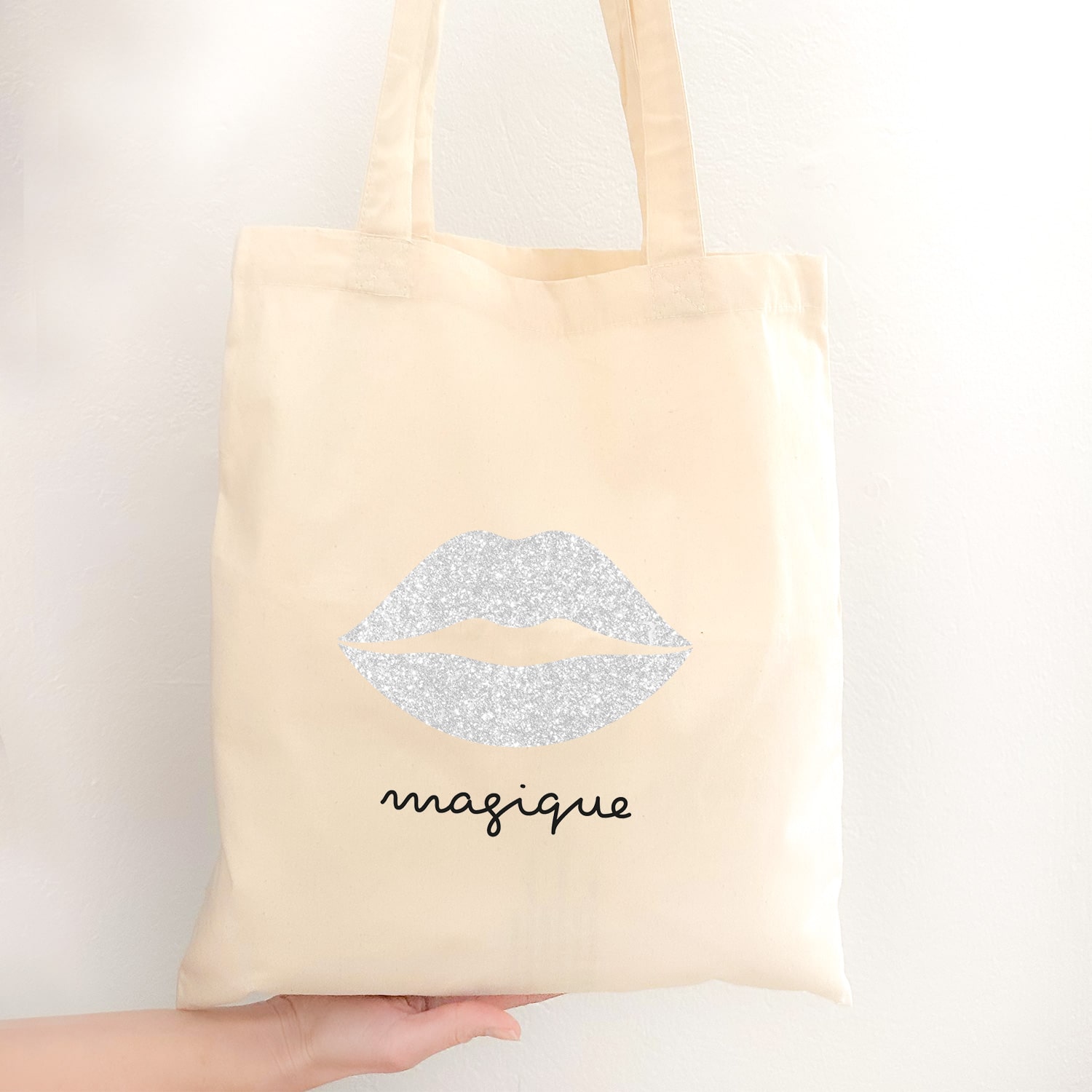 Totebag Bisou Magique pailleté Blanc