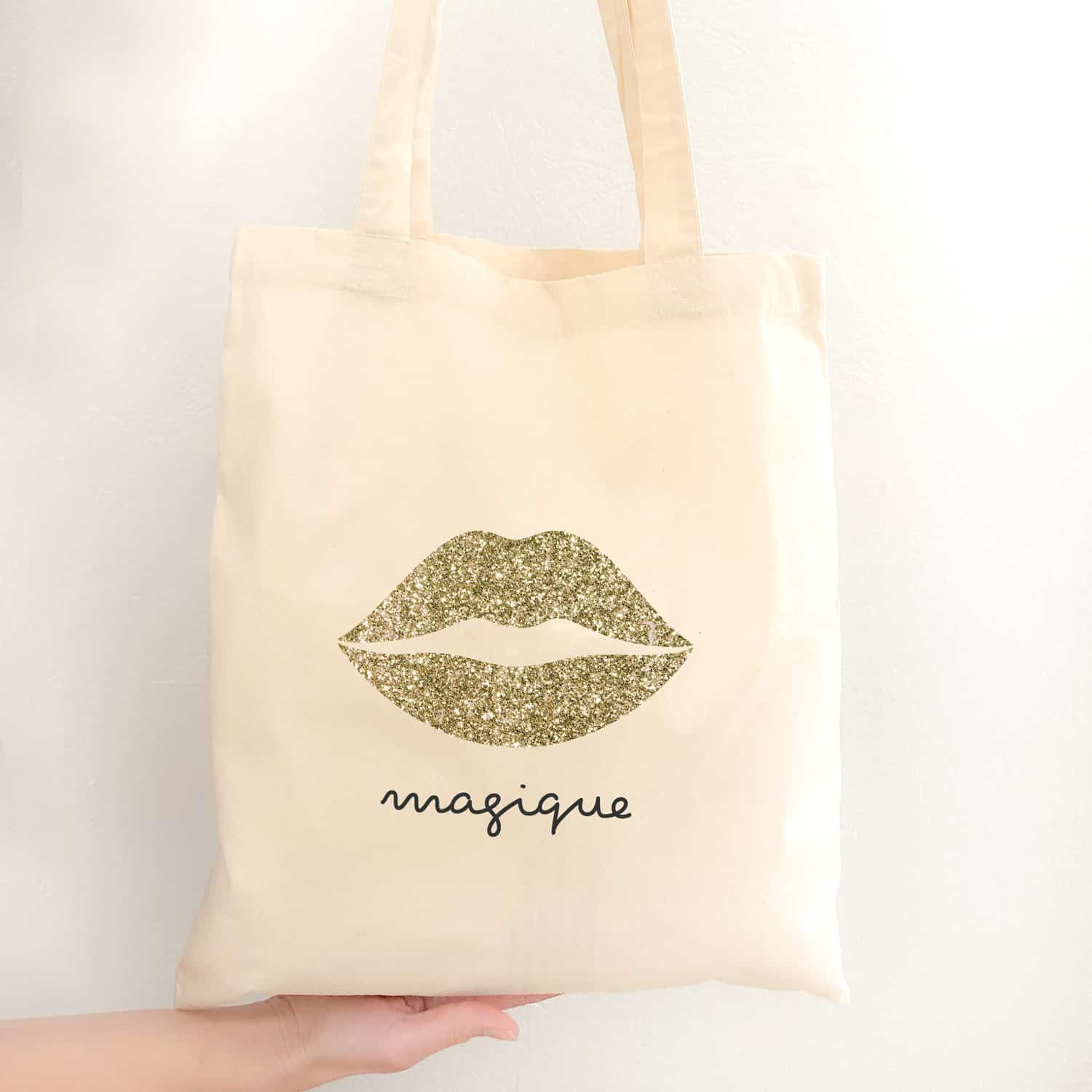 Totebag Bisou Magique pailleté Doré