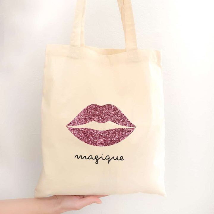 Totebag Bisou Magique pailleté Rose