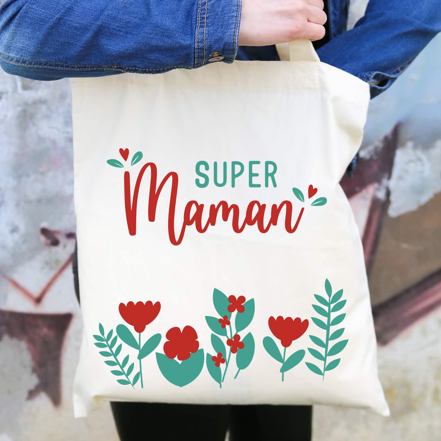 Totebag "Super Maman" Fleurs