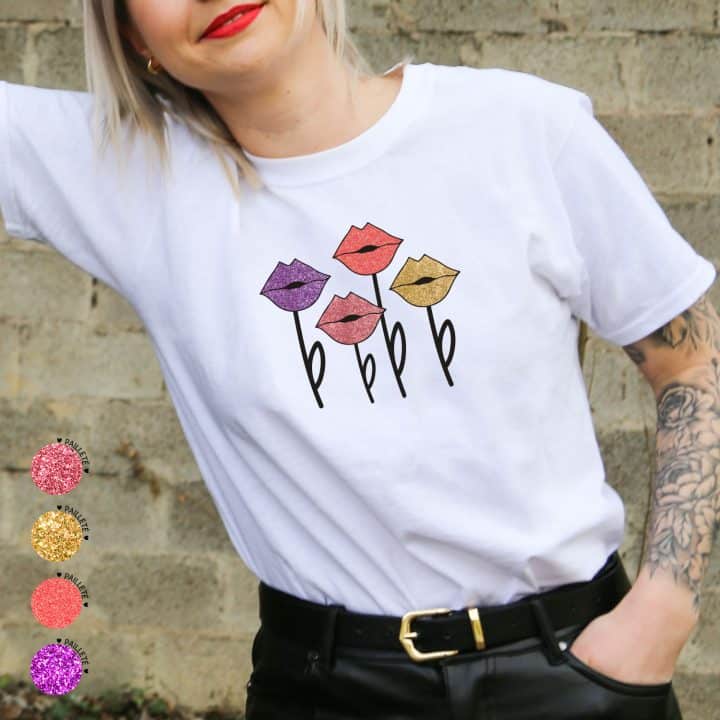 T-shirt Femme Fleurs Bisous pailleté