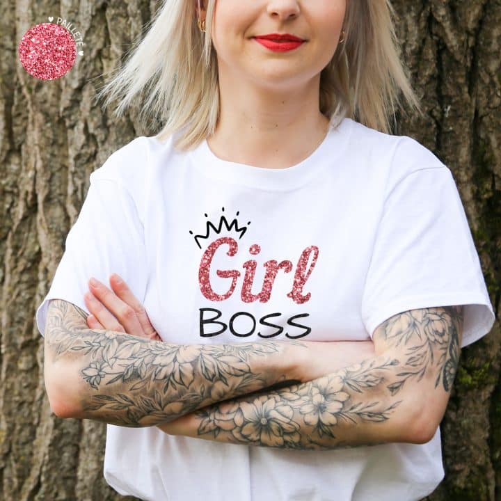 T-shirt Femme Girl Boss pailleté